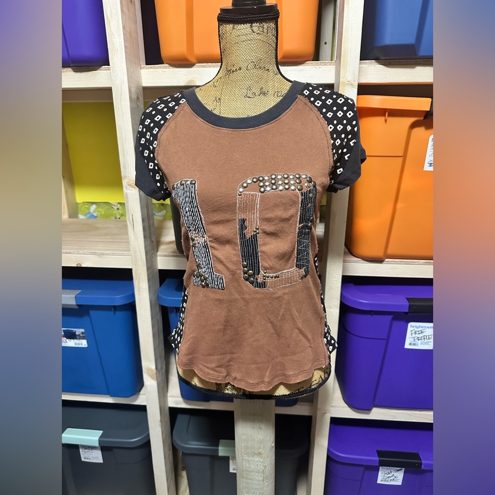 Free People Stylish Women's Patchwork Top - Brown and Black